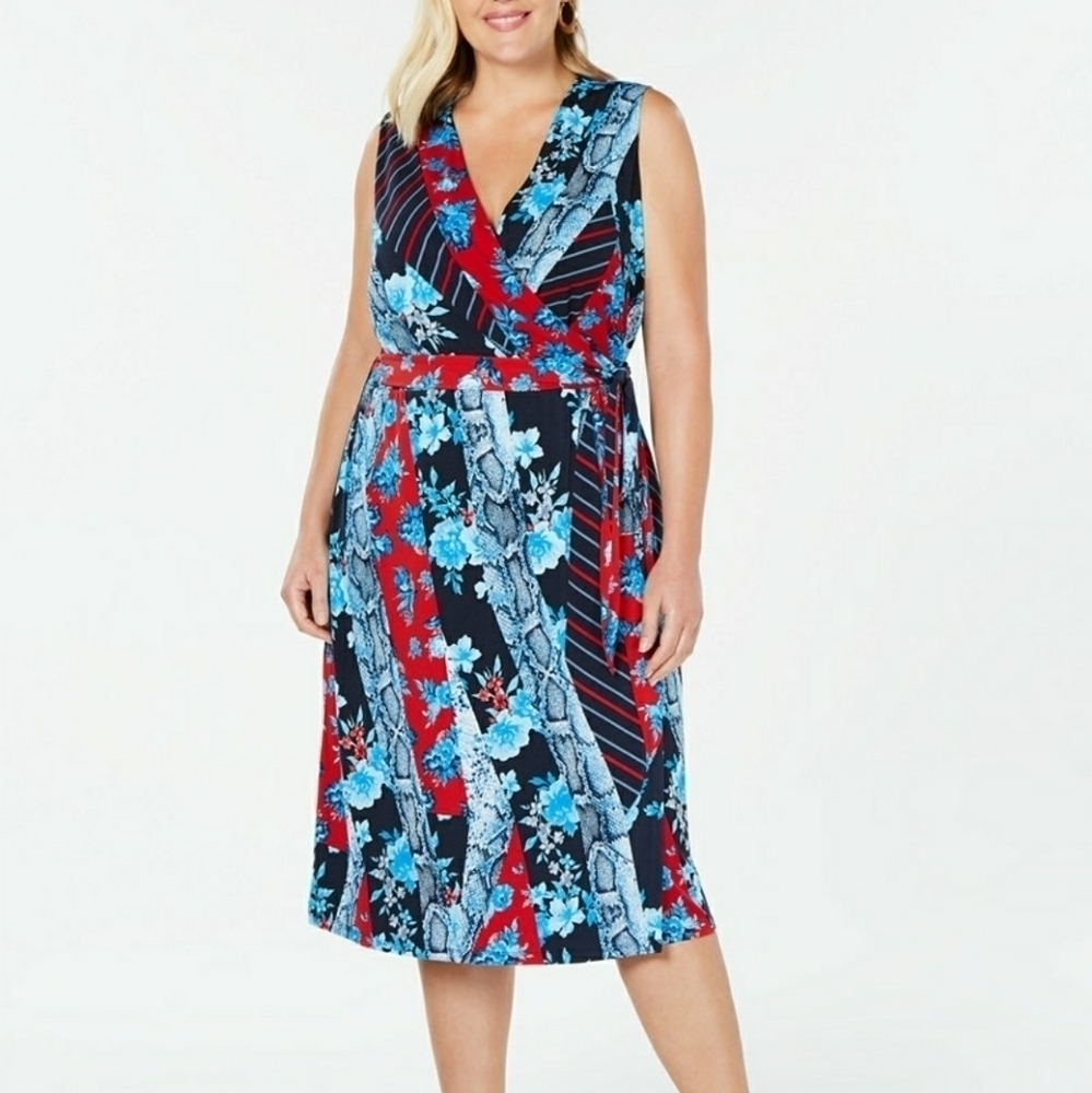 INC PLUS SIZE 0X XL PATCHWORK WRAPβ DRESS SUMMER - Picture 6 of 13